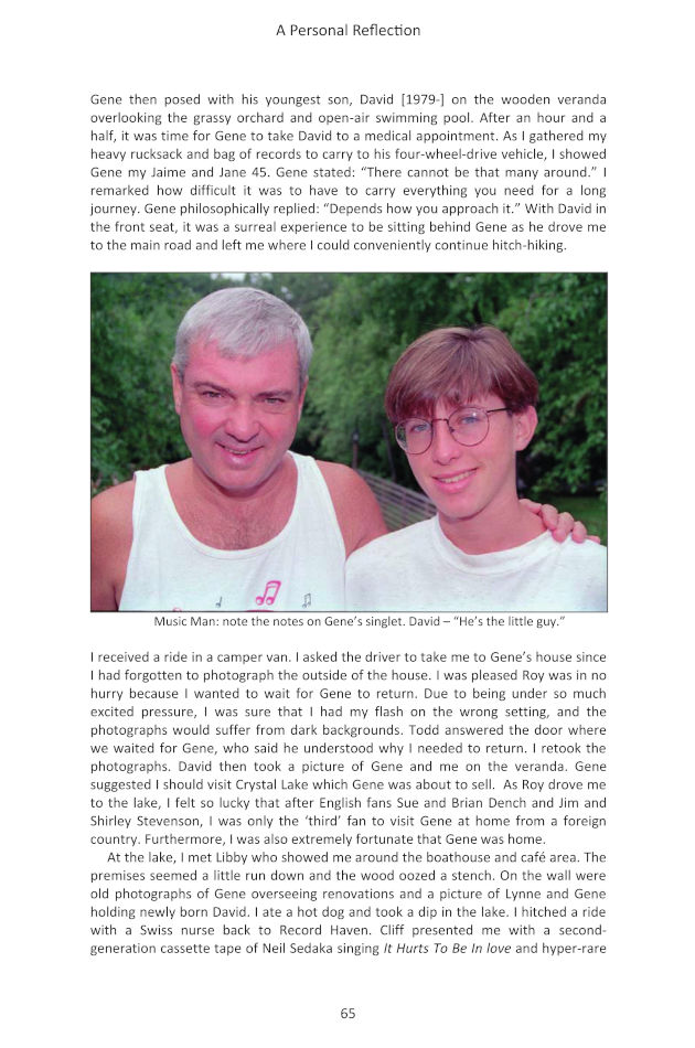 A sample page including a photograph of Pitney with his youngest son, David