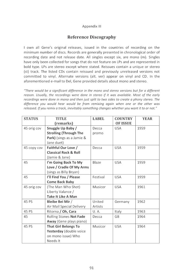 A sample page showing part of Pitney's discography