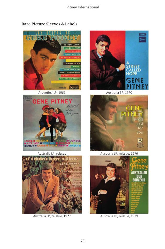 A sample page of including the covers of six of Pitney's LPs