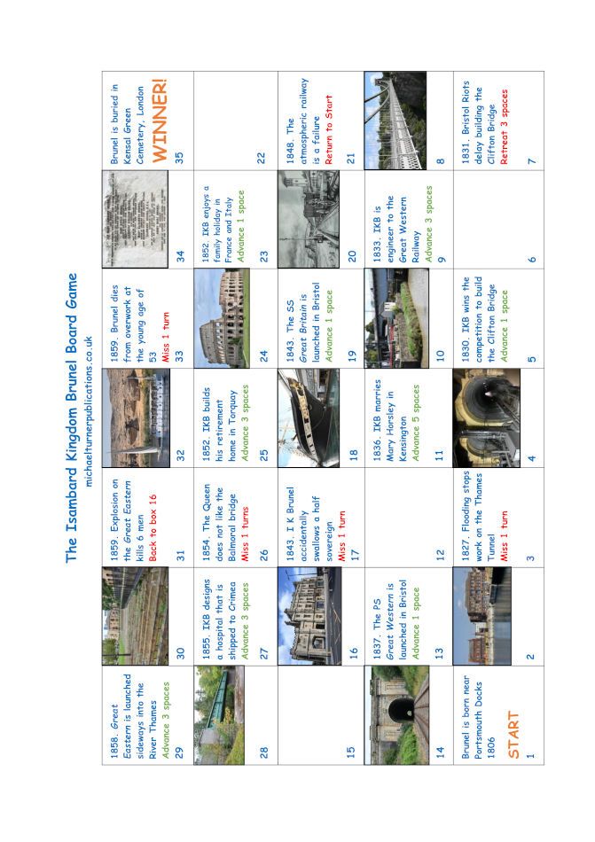 A sample page of "The Isambard Kingdom Brunel Children's Activity Book" including an Isambard Kingdom Brunel board game